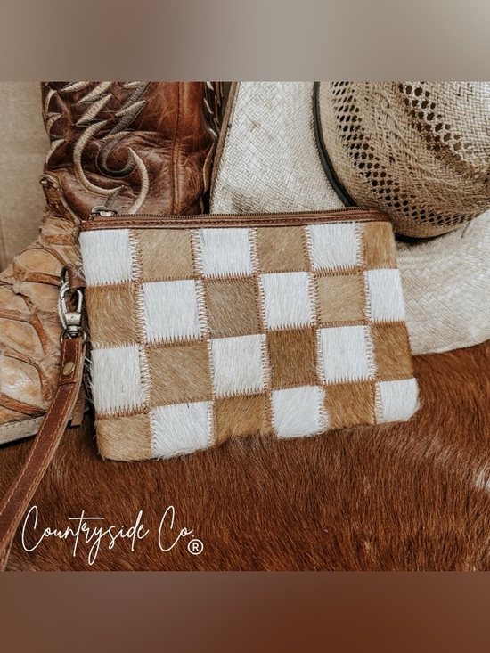 Countryside co Handbags - Stockdale Checkered Cowhide Wristlet Pouch